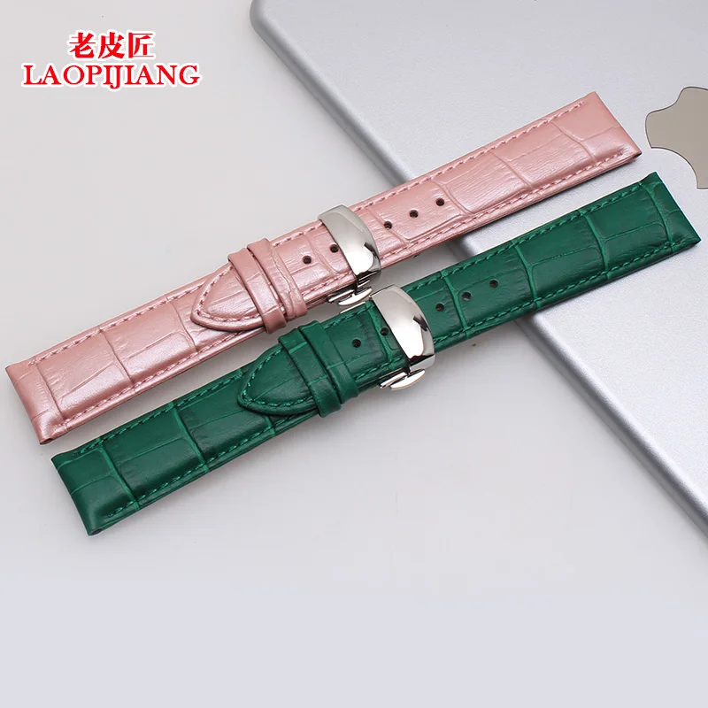 laopijinag New strap 16 mm and 18 20 22 leather quality green pink belt replacement | Наручные часы