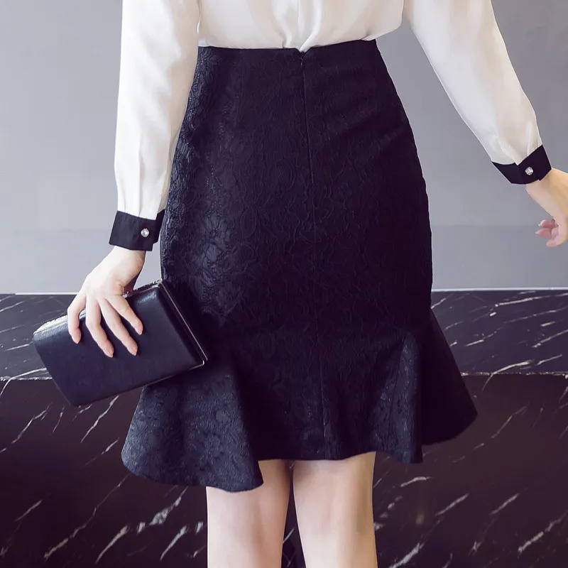SZMXSS 2018 summer skirt lace wrap hip Short fish tail professional half swallow lotus leaf edge Women's | Женская одежда
