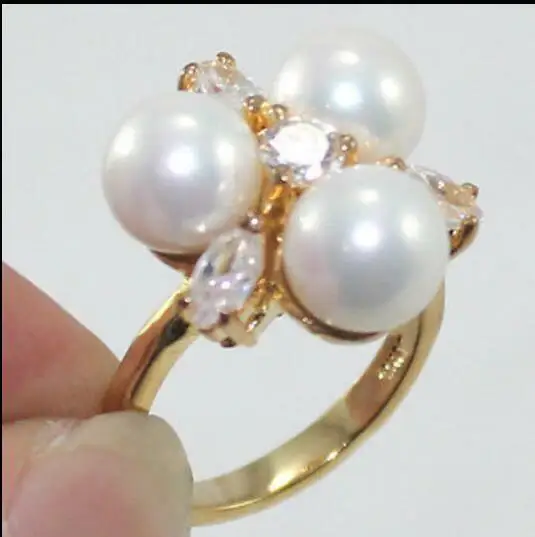 Модные 18K позолоченные 8 мм жемчужные/нефритовые кольца для женщин | Украшения и