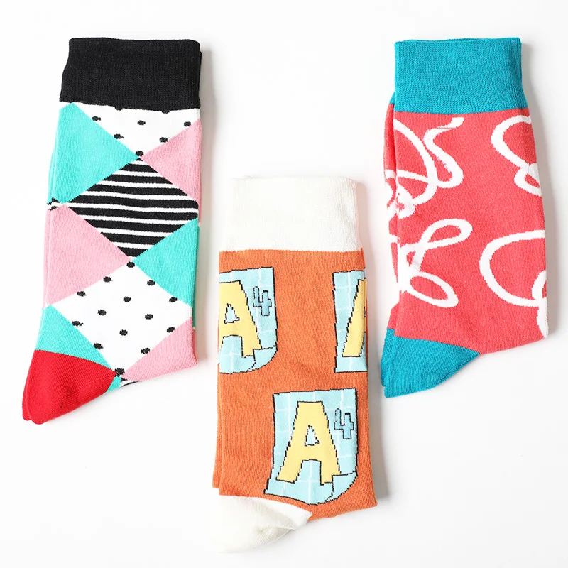 Модные мужские хлопковые носки с рисунком happy socks Дизайнерские повседневные harajuku