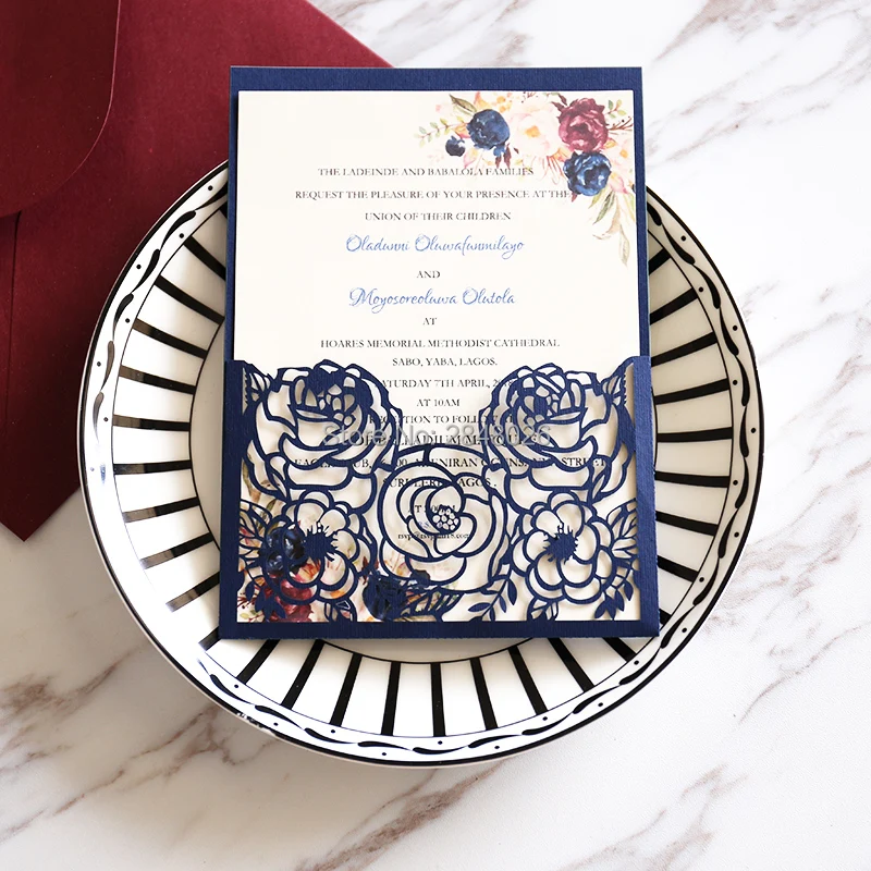 Персонализированное Свадебное приглашение с цветочным принтом марсала