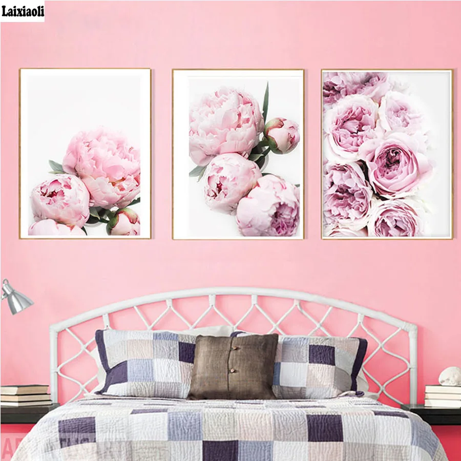 

Peony diamond mosaic Pink Flower 3pcs wall paintings diamond embroidery painting cross stitch full square round drill home decor
