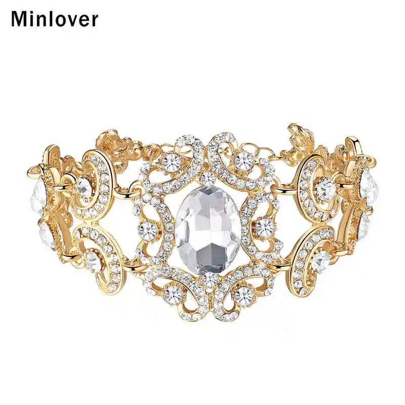 Женский браслет цепочка Minlover серебряный цвет с цветком и кристаллами модные