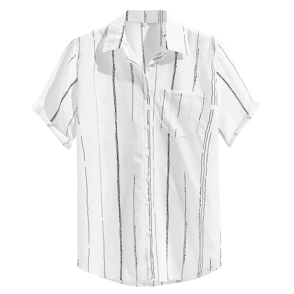 Повседневная мужская рубашка Camisa, летняя рубашка с коротким рукавом, с принтом на груди, с карманом, свободная, дышащая, на пуговицах, блузка, Топ Camisa masculina