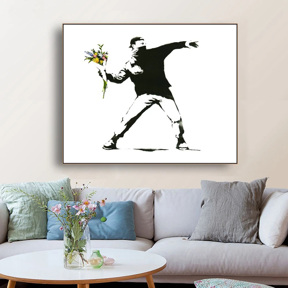 Love Is In The Air by Banksy Wall Art Decor Canvas Painting Calligraphy Poster Print Decorative Picture Living Room Home Decor