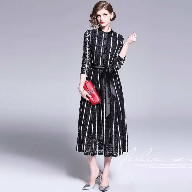 Женское платье Весна 2019 Новый стенд воротник укороченные платья рукава черный