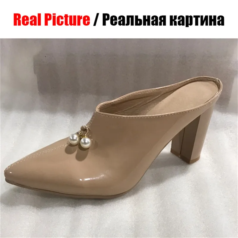SARAIRIS/Новые брендовые туфли на высоком каблуке из искусственной кожи с жемчугом размера плюс 30-48, Женские Повседневные Вечерние пикантные летние туфли без задника