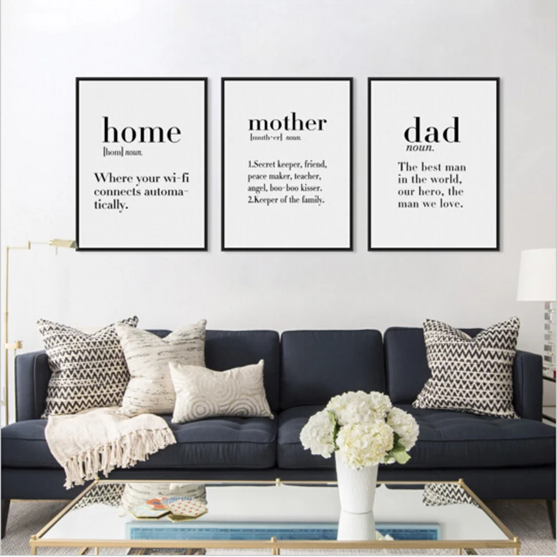Скандинавский черно белый постер современный минималистичный с надписью Happy Home