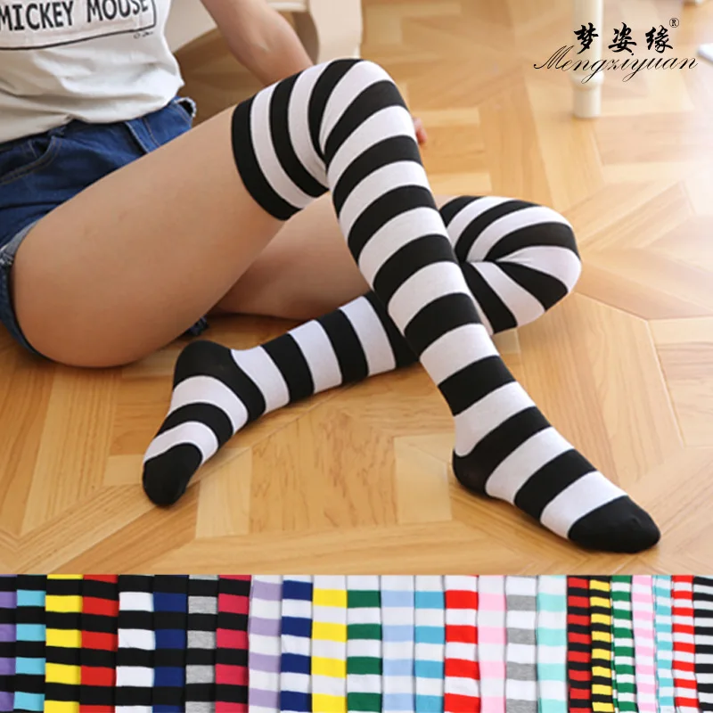Women's Long Knee Socks Striped Cotton Thigh High Lady's Over The Stockings 2018 Thin Stripes Tube Color | Женская одежда