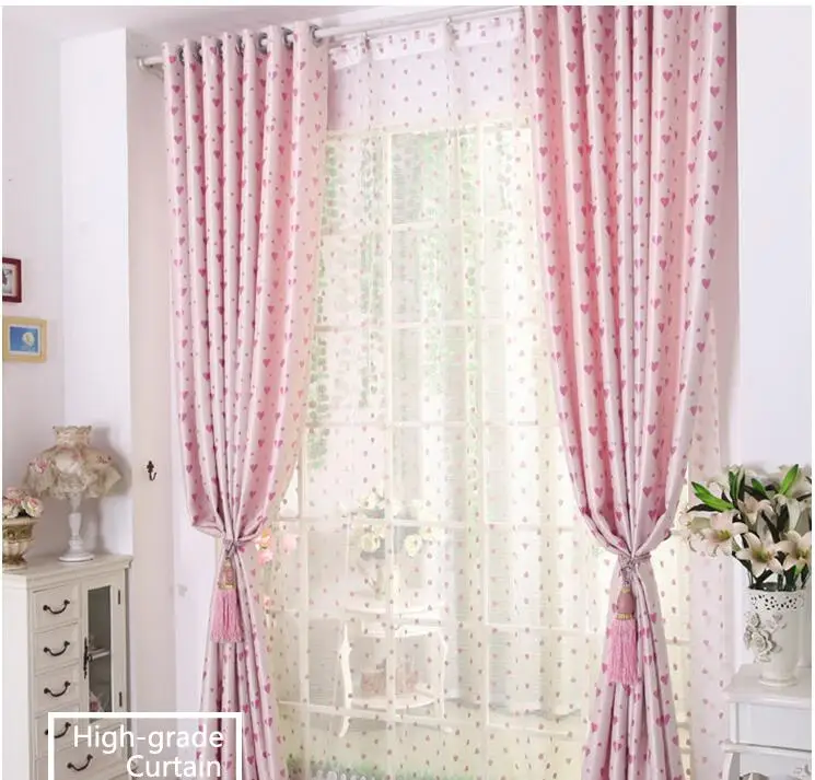 Дизайнерские шторы с принтом в виде сердца для детей плотные голубые затемняющие