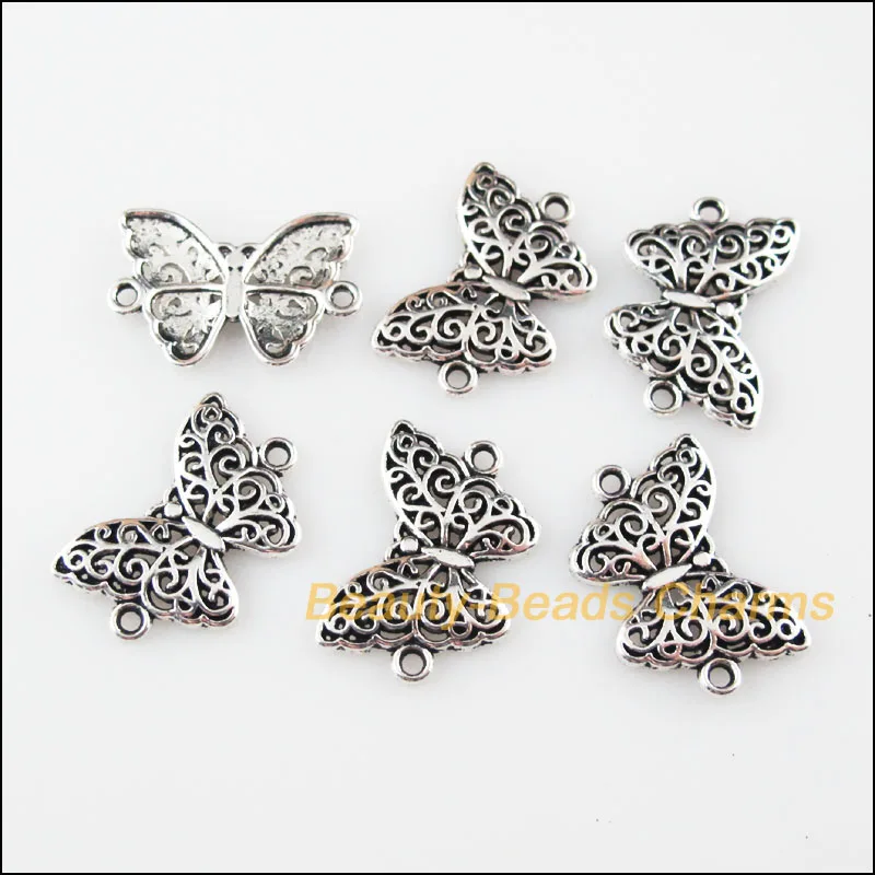Новый 30 шт. Тибетский серебристый цвет животных Бабочка Подвески Разъемы