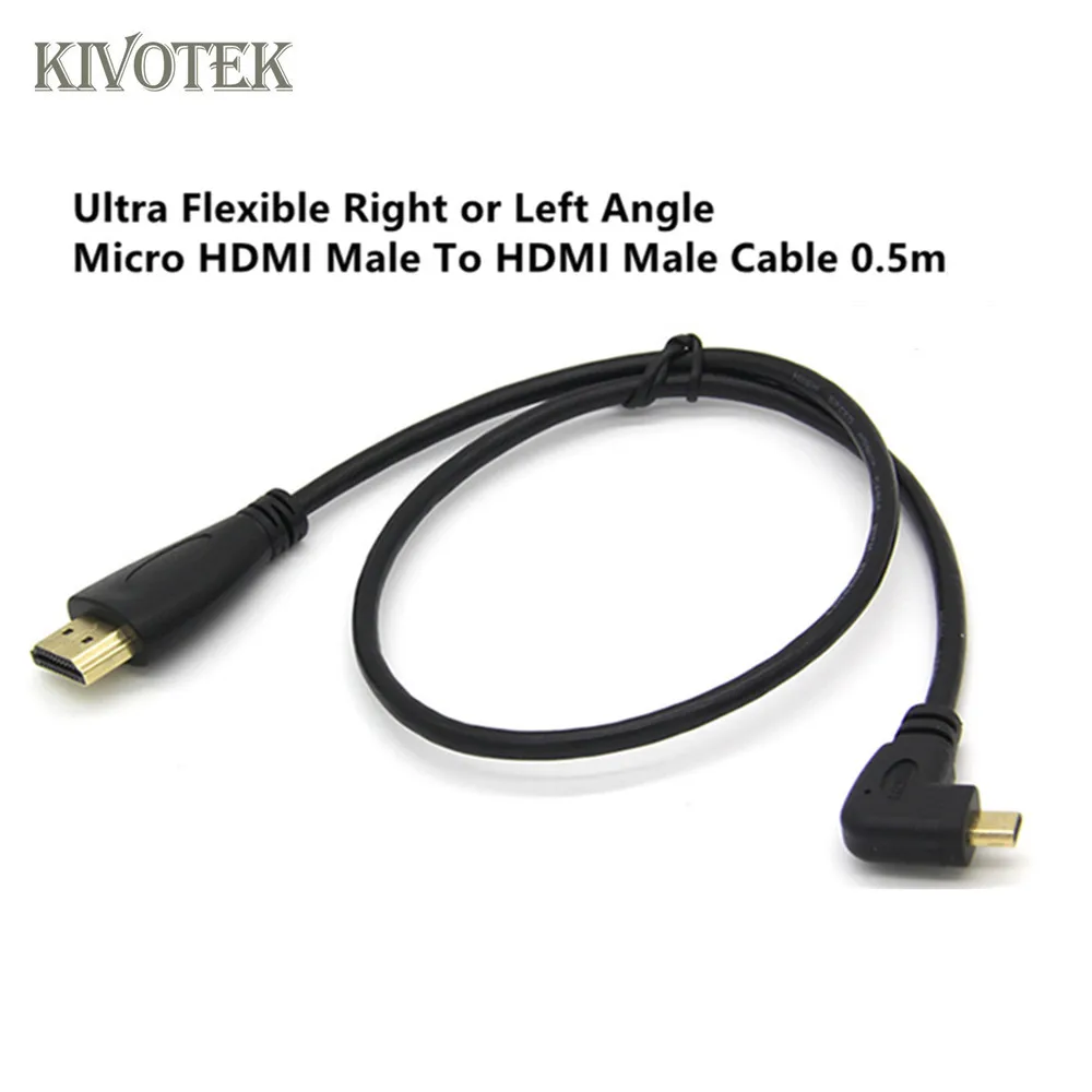 Ультрагибкий 90 Угловой левый/правый локоть Micro HDMI штекер соединительный кабель 0 5