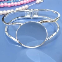 2pcs 30mm min order wholesale silver plated cabochon cameo setting disc cuff banglebracelets blank findings for jewelry making