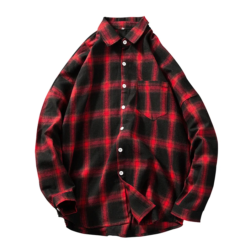 Мужская Повседневная рубашка в клетку из 100% хлопка с карманом и длинным рукавом