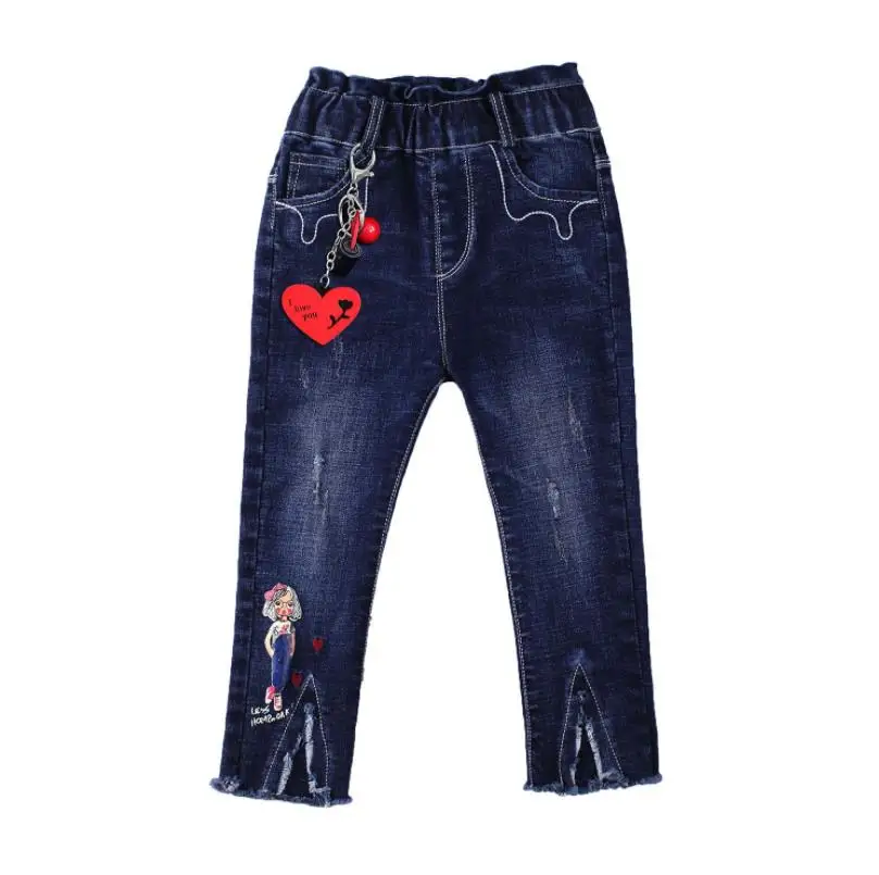 Baby girl clothes denim pants elastic waist cute print jeans spring autumn new brand boot cut trousers children ws179 |
