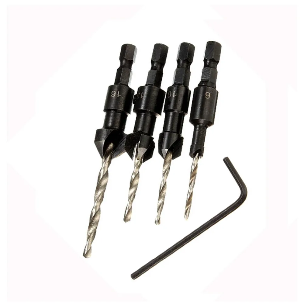 

Hakkin 4pcs/set HSS Drill Bits Set Quick Change Hex Shank #6 #10 #13 #16 Countersink Drill Bit For Woodworking Tool