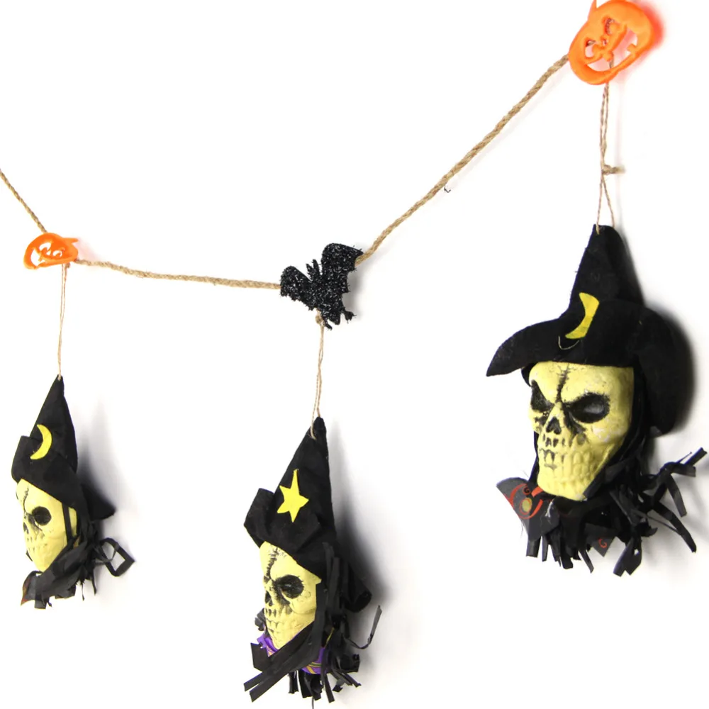 Черный Ткань череп гирлянды Хэллоуин овсянка с битами тыквы DIY Аксессуары стене