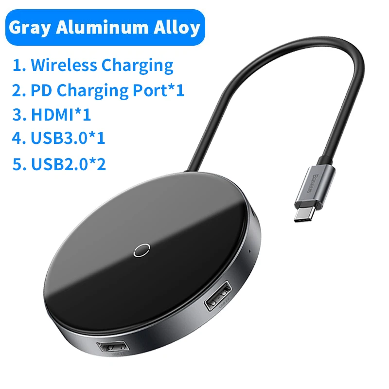 Gray Baseus концентратор USB type c к HDMI 4k USB 3,0 концентратор type-c PD адаптер питания для MackBook Pro Air Qi Беспроводное зарядное устройство USB-C разветвитель - Цвет: Gray