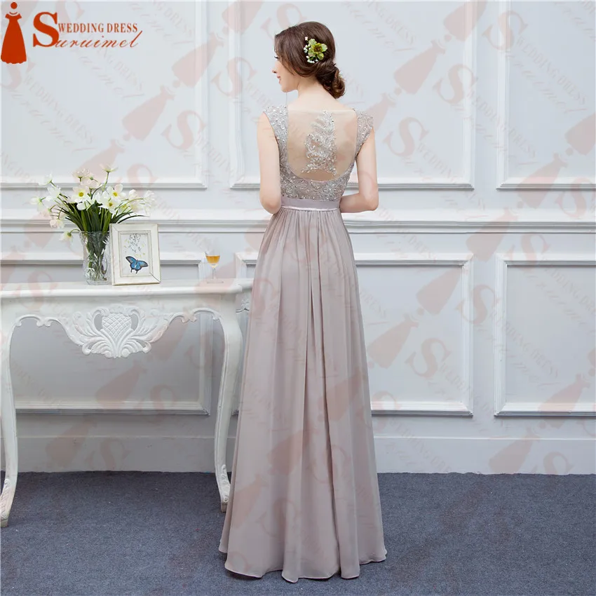 Real Cheap Long Bridesmaid Dresses Elegant Cap Sleeve Beadings Sheer Back Formal Wedding Party Gowns Maid Of Honor Dress |