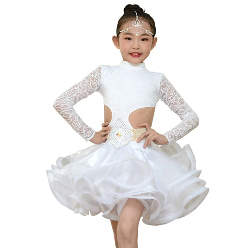 Белые танцевальные платья для латинских танцев девочек танцевальное платье с