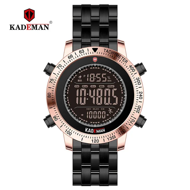 Black gold KADEMAN мужские часы полностью из нержавеющей стали, мужские цифровые часы, электронные наручные часы, Лидирующий бренд, роскошные мужские спортивные часы, водонепроницаемые - Цвет: Black gold