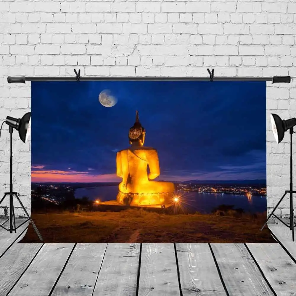 7x5ft Золотой Будда фон ночь Яркий для фотосъемки и студийный реквизит |
