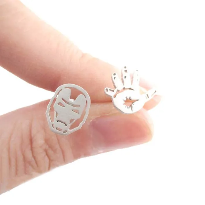 Серьги гвоздики Железный человек Маска и перчатка в форме супергероя серьги для