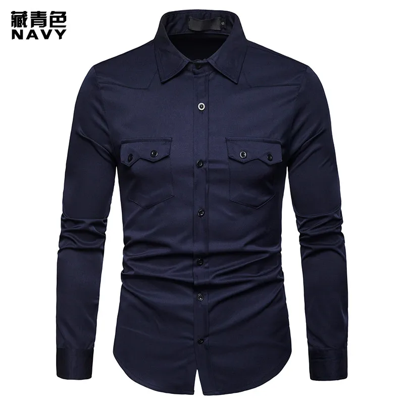 Весенняя Новая мужская рубашка с длинным рукавом несколькими карманами