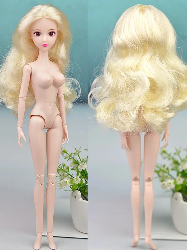 light gold 1 шт. 12 дюймов голая подвижная 16 шарнирная кукла DIY с 3D реальными глазами и кукла с длинными волосами голова для 30 см 1/6 BJD кукла девочка игрушка Подарки - Цвет: light gold