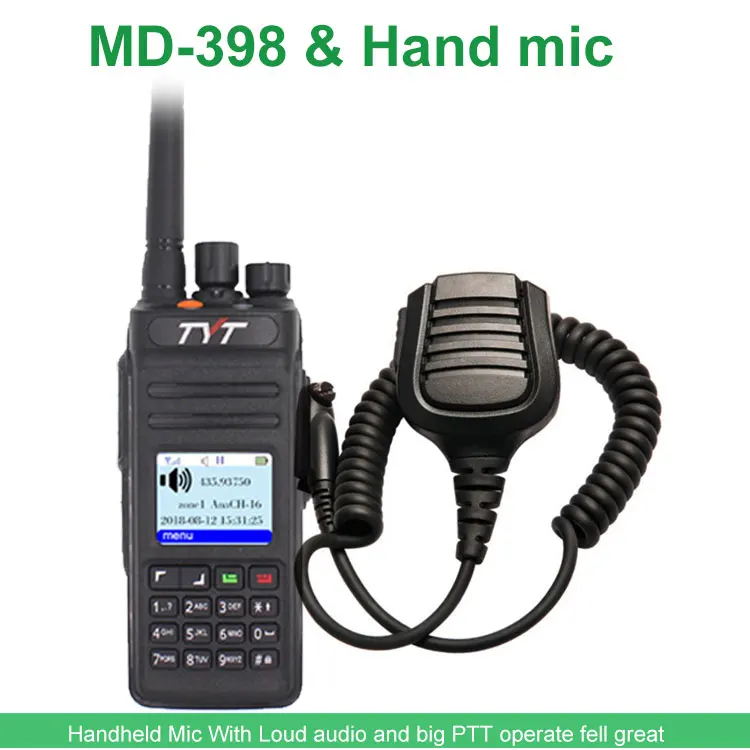 radio and Mic TYT md-398 цифровая портативная рация 10 Вт UHF 400-470 МГц двухстороннее радио ham приемопередатчик IP67 Водонепроницаемый DMR радио - Цвет: radio and Mic