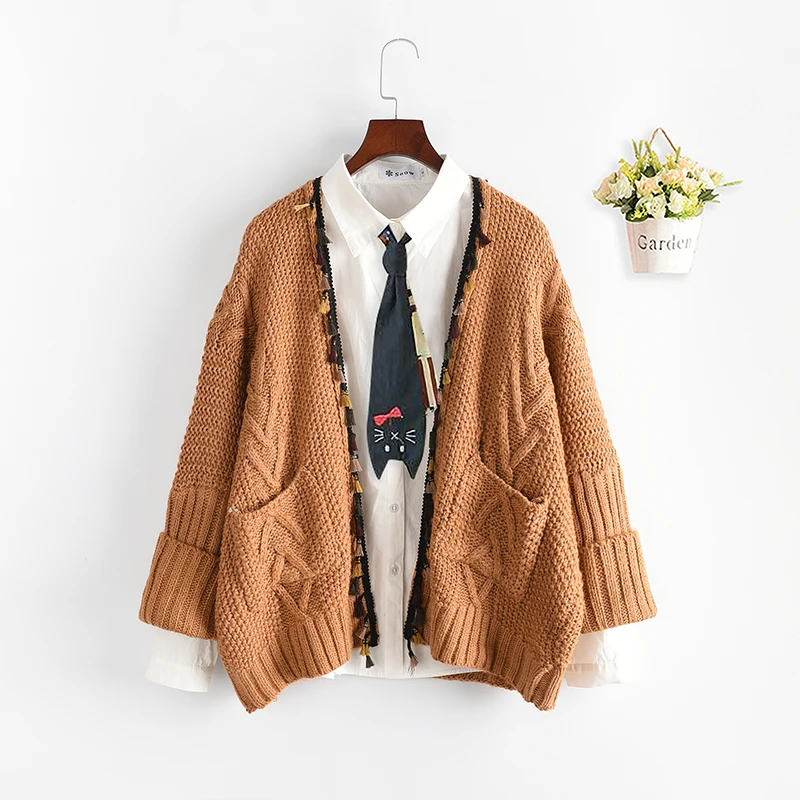 Women Knitted Sweater Spring Autumn Korean Patchwork Long Sleeve Cardigan Knitting Coat Streetwear Causal Clothing tops |