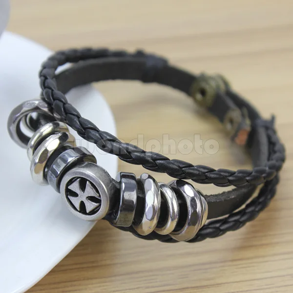 Холодный Металл Мужчины Крест Шипованных Плетеный ИСКУССТВЕННАЯ Кожа Серфер