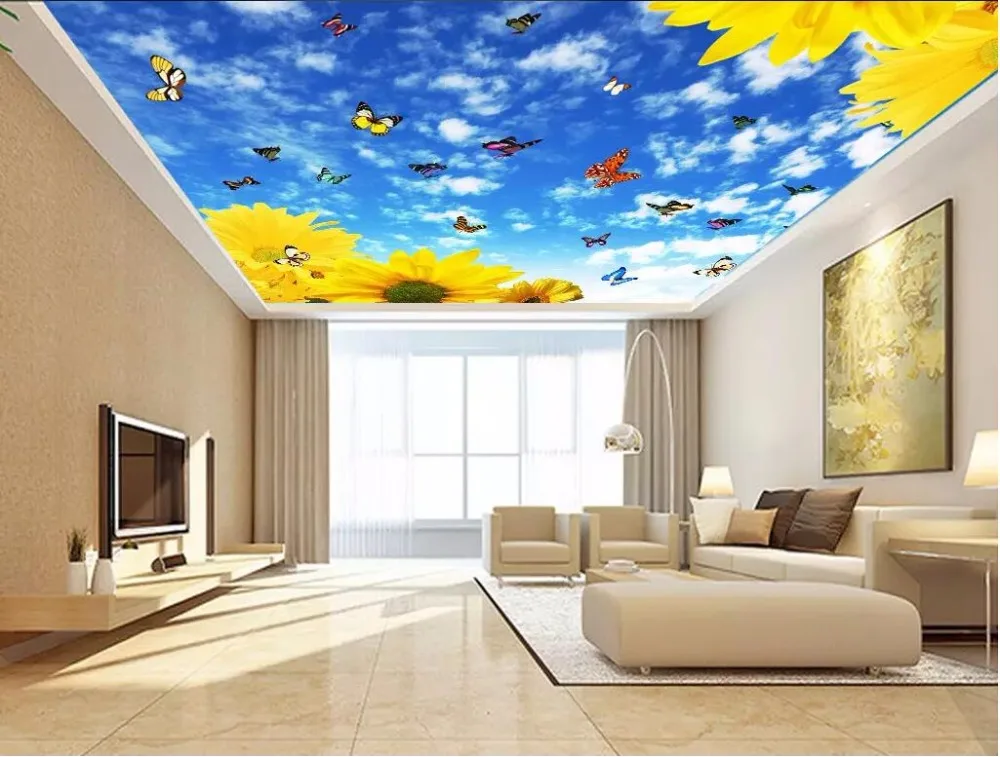 

Custom photo 3d ceiling murals wallpaper Beautiful blue sky and white clouds living room 3d wall murals wallpaper for walls 3 d