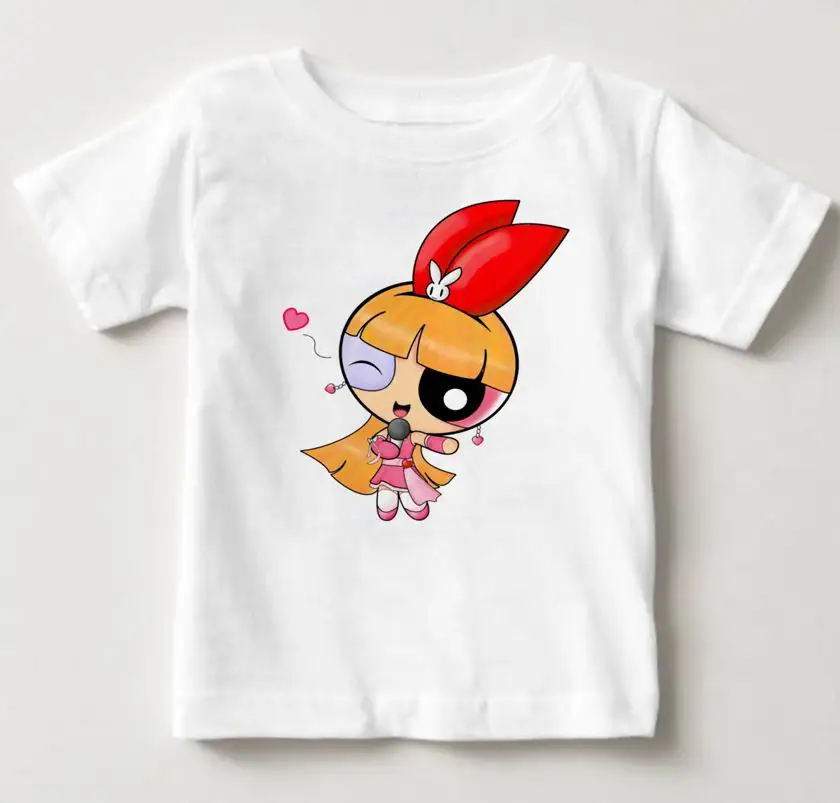 White 2 Футболка для девочек Powerpuff детская футболка из чистого хлопка с короткими рукавами и круглым вырезом Детская рубашка г., Милая футболка для мальчиков и девочек, MJ - Цвет: White 2
