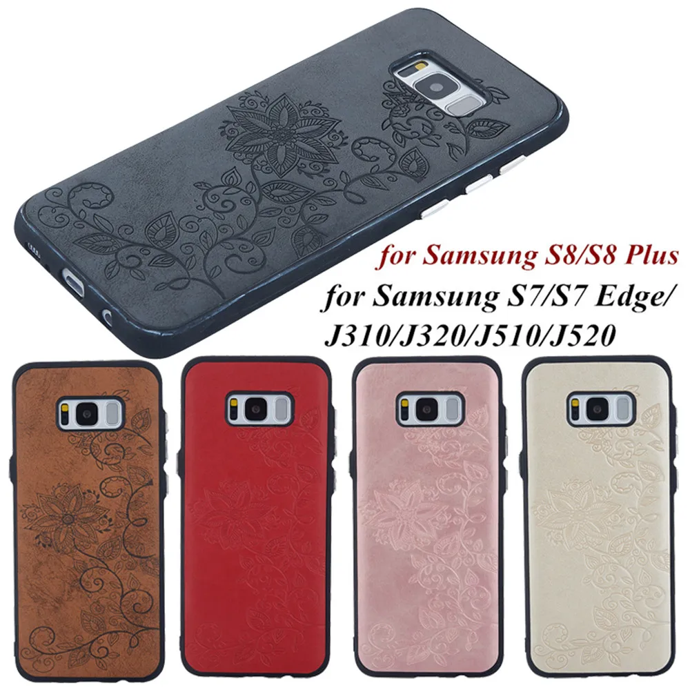 Роскошный Новый Черный цветочным узором кожаный чехол для Samsung Galaxy S7 край S8 плюс