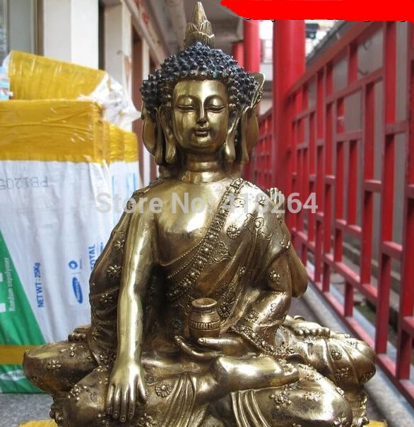 Tibet Fane Bronze Gild Three sides Thailand Ayutthaya Sakyamuni Buddha Statue | Дом и сад