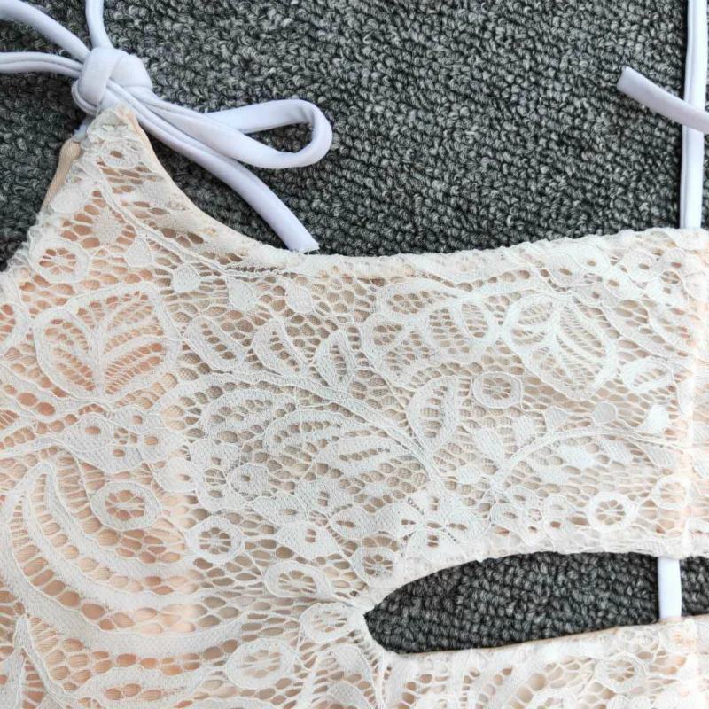 2019 сексуальный купальник цельный выдолбленный белый кружевное белье пуш-ап