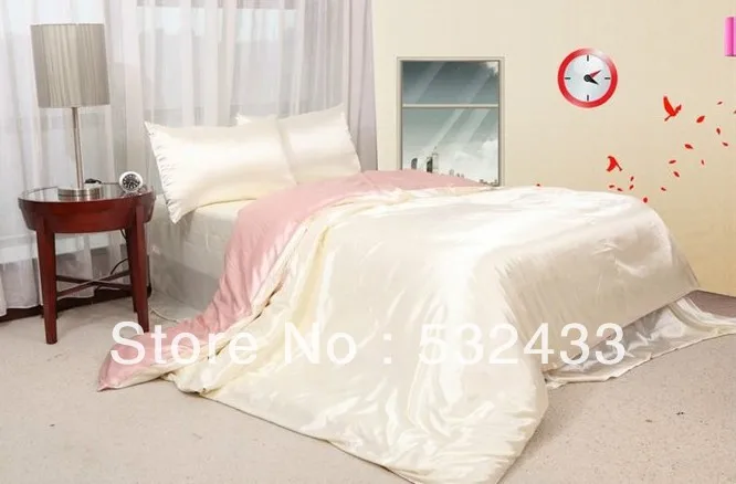 Discount ! 100% Silk material white and pink silk satin bedclothes 4pc bedding sets without the filling soft | Дом и сад