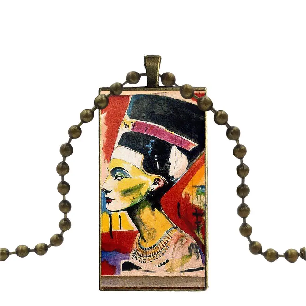 Для ребенка Нефертити мода стекло кабошон кулон прямоугольник ожерелье колье