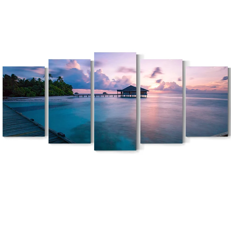 

5 Pieces Nordic Style Canvas Painting Purple Landscape Posters And Prints Art Wall Pictures For Living Room Morden HD Home Decor