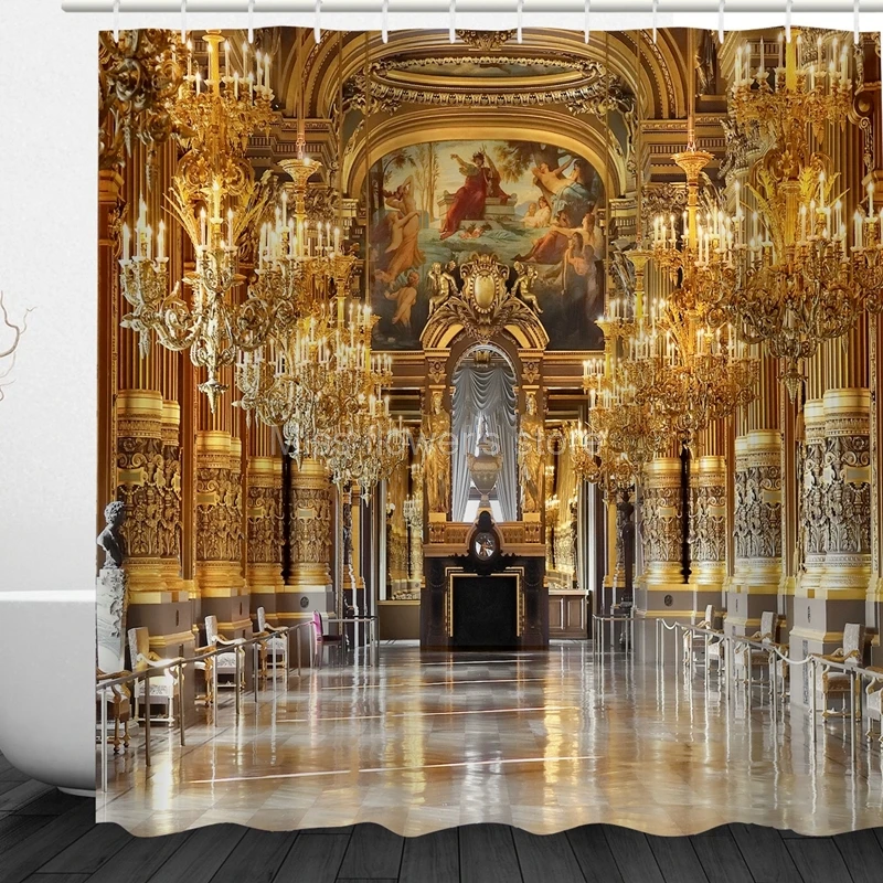 

Luxury Paris Opera Lounge Design Custom Shower Curtain Bathroom Waterproof Mildewproof Polyester Fabric With 12 Hooks