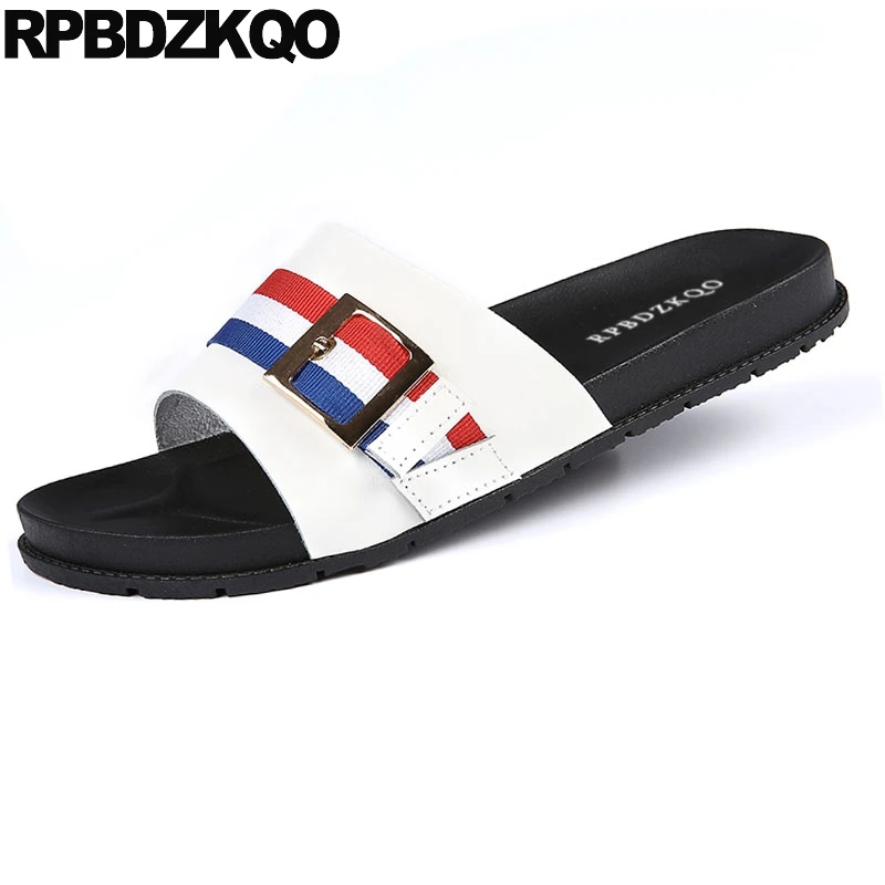 Сандалии мужские кожаные водонепроницаемые тапочки плоская подошва