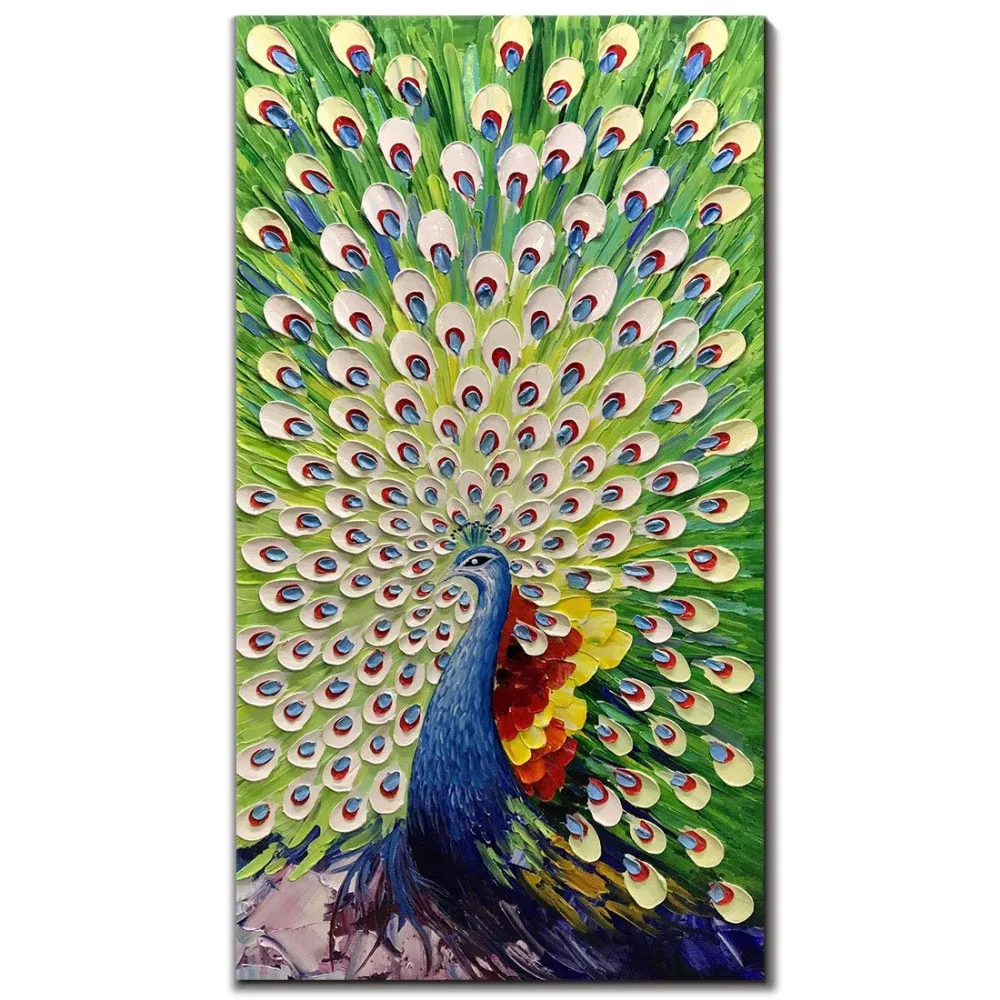 

Hand Painted Blue Peacock knife Oil Painting Modern Home Wall Decoration 3D Canvas Painting