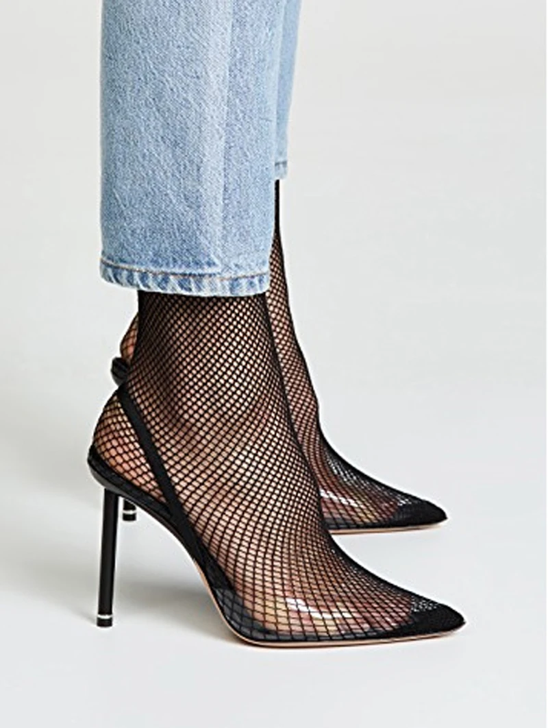 Летние сексуальные женские ботфорты с острым носком на тонком высоком каблуке