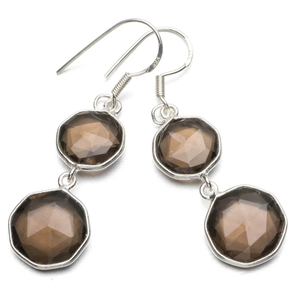 Натуральный дымчатый кварц в стиле бохо 925 Висячие серьги из серебра пробы 2