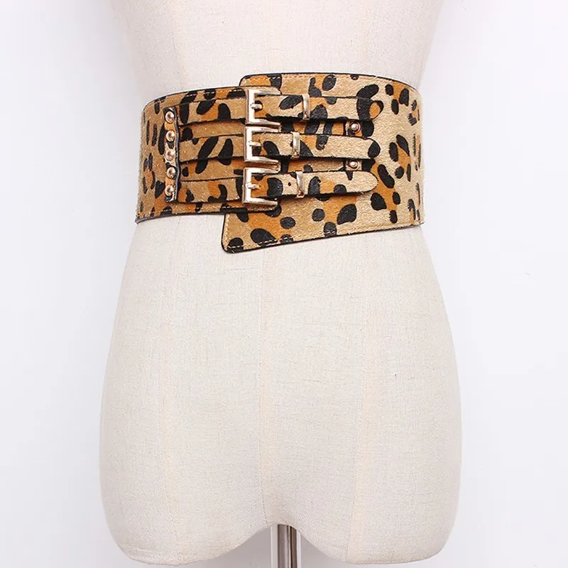 khaki belt TWOTWINSTYLE, Леопардовый принт, широкий пояс, регулируемый пояс из полиуретановой кожи, женский пояс, осень, модная винтажная одежда, Новинка - Цвет: khaki belt