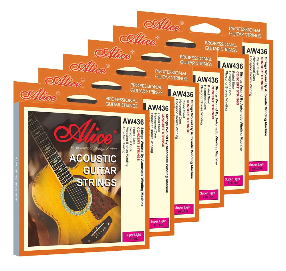 

6Sets Alice Acoustic Guitar Strings Hexagonal Core Phosphor Bronze Wound Anti-Rust Coating AW436SL 011