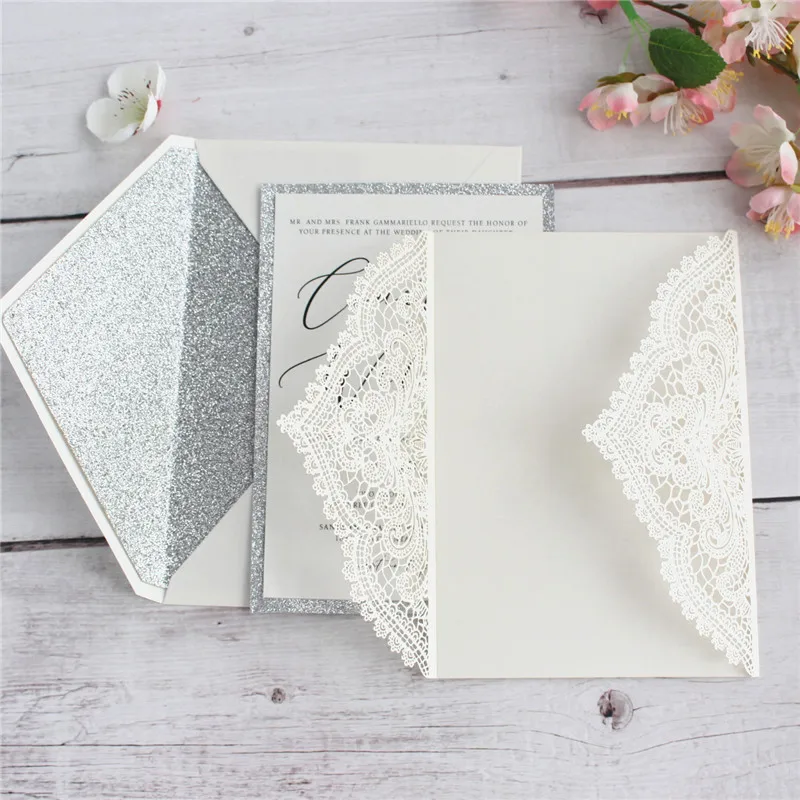 Свадебные приглашения цвета слоновой кости на заказ блестящая подкладка вставка