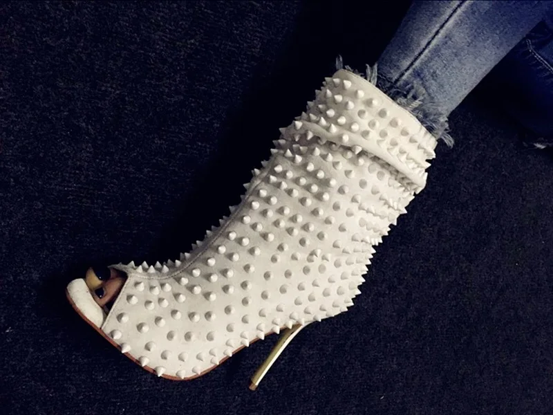 

summer women sandals boots women suede rivet super high heeled 10 cm shoes sandals lady walking stage fashion shoes size 34-43