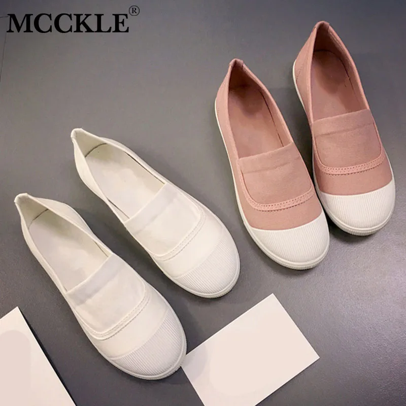 MCCKLE/Осенняя женская повседневная обувь на плоской подошве; лоферы; Новинка; однотонная парусиновая обувь с мягкой подошвой; однотонная обувь с закрытым носком для девочек